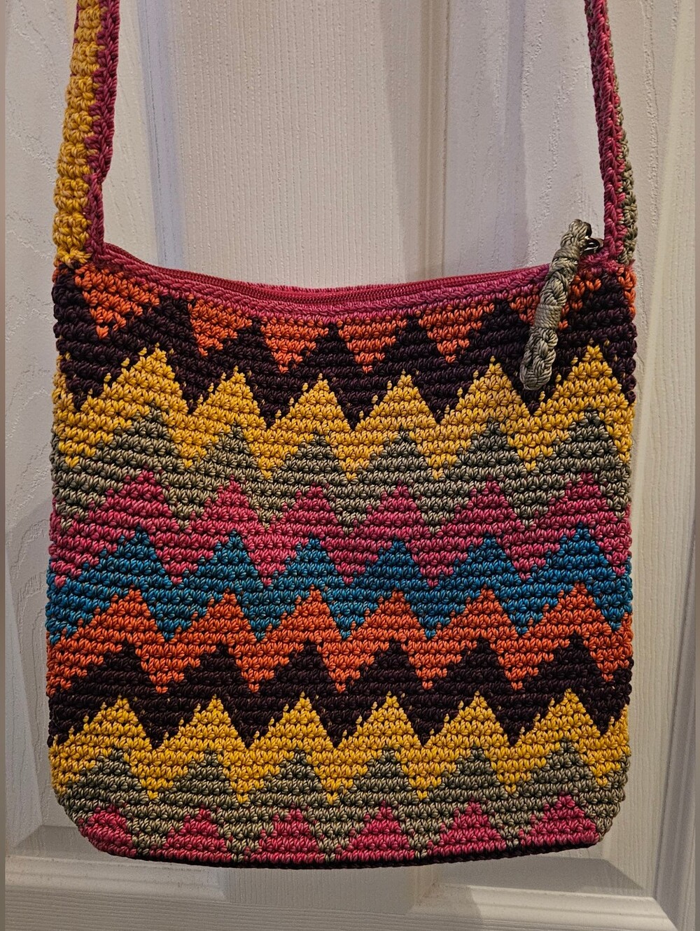 The Sak Multi-Color Zigzag/Chevron Pattern Crochet Shoulder/Crossbody Bag